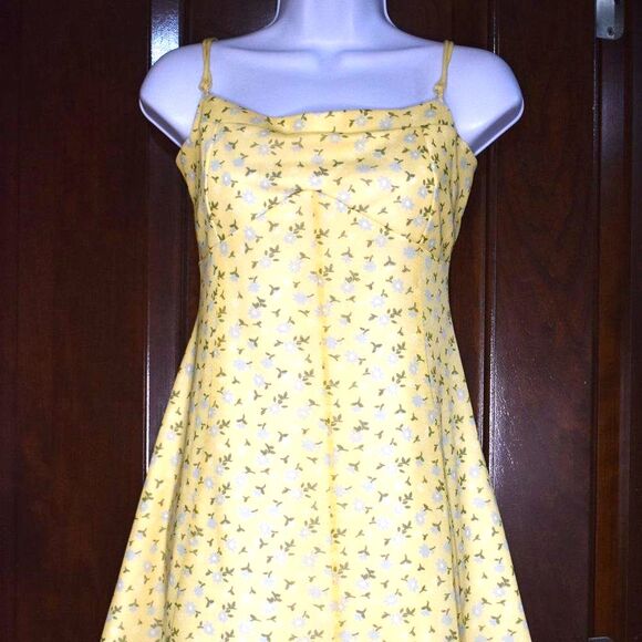 Urban Outfitters Yellow Floral Strappy Sundress Size Large Cottagecore Mini - Picture 3 of 16